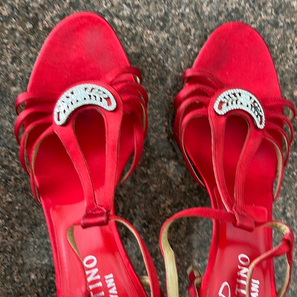 VALENTINO GARAVANI LADIES RED SILVER CRYSTAL HEEL SANDAL-9.5-WEDDING-PARTY-PROM - Picture 10 of 14